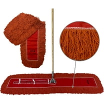 Industrial Dust Mop Kit – Includes 48 Inch Orange Twisted Closed Loop Mop Head, Wood Handle, and Heavy-Duty Wire Frame – Commercial Grade for Janitorial & Facility Cleaning