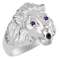 thumbnail image 4 of RYLOS Lion Head Ring Black Diamond Mouth & Gemstone Eyes Fun Designer Rings Amethyst Sterling Silver Jewelry Size 10, 4 of 8
