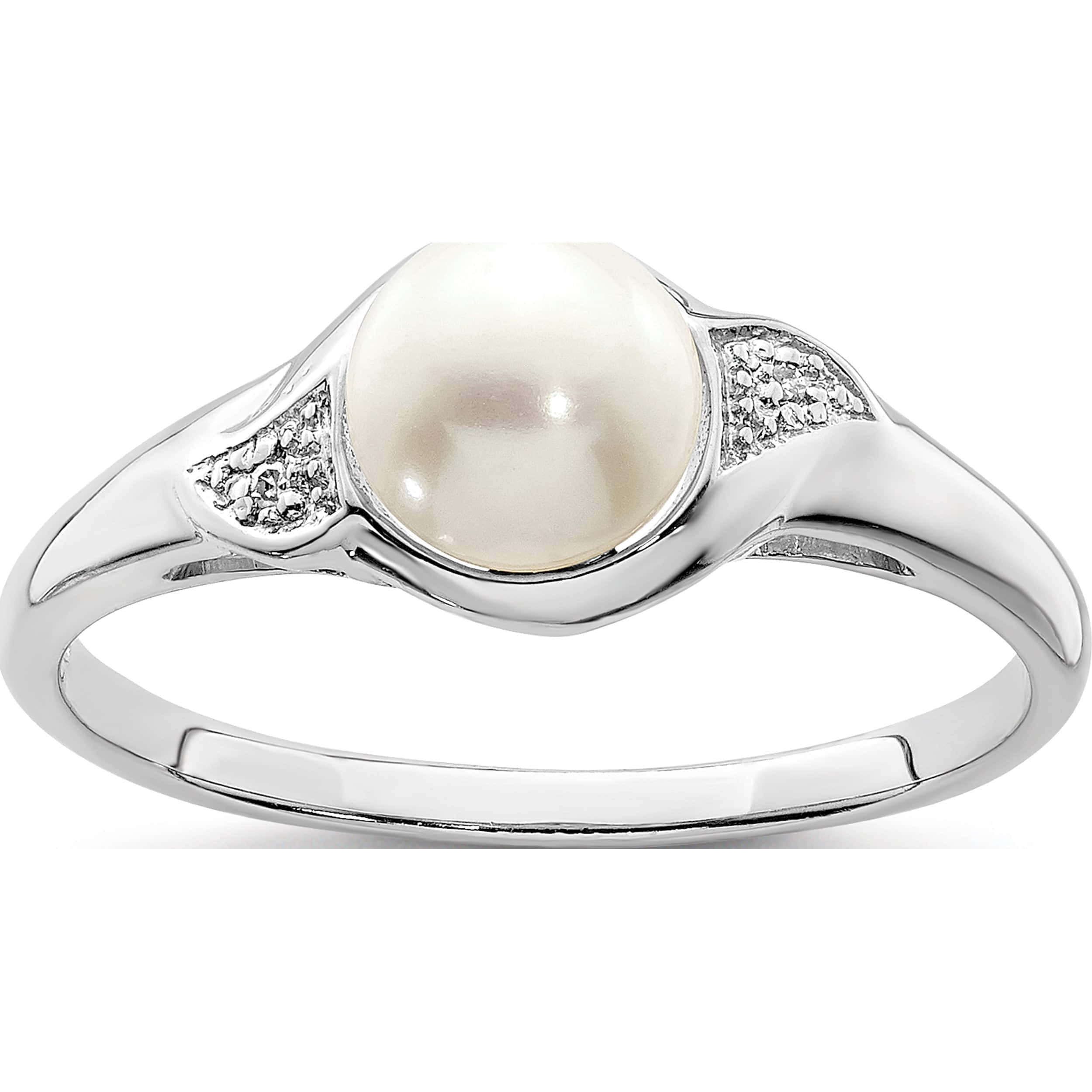 Oversized Diamante Simulated Pearl Daisy Cocktail Ring Silver Tone Metal