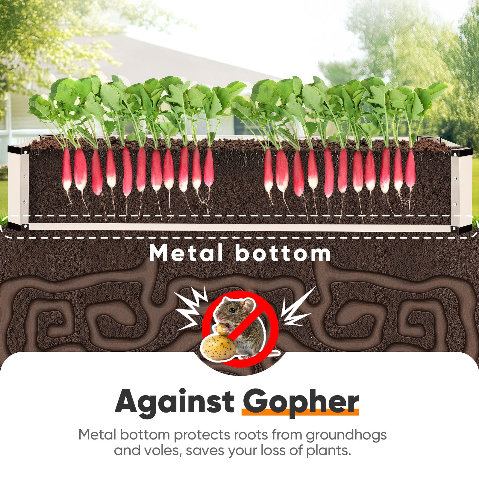 King Bird 6x2x1 ft Galvanized Metal Raised Garden Bed with Bottom Closed - Elevated Planter Box for Indoor, Outdoor, Patio & Balcony Gardening Beige