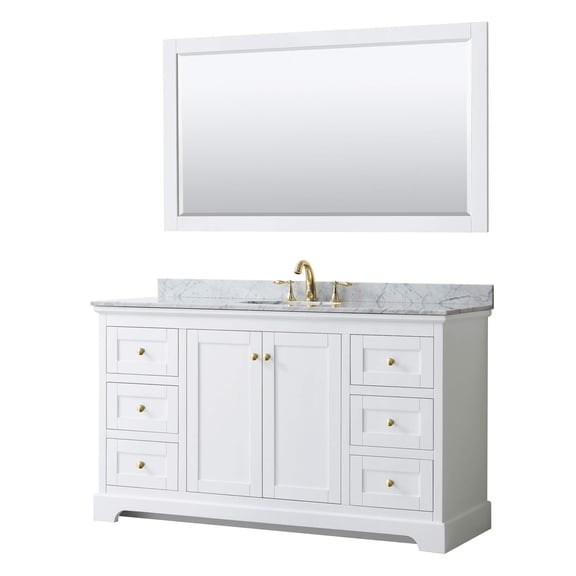 Wyndham Collection 60" Oval Sink Wood Single Bathroom Vanity in White/Gold