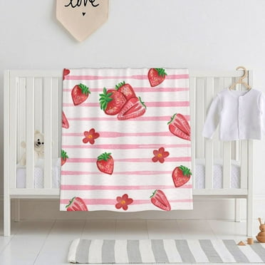 YFYANG Soft Breathable Unisex Baby Blanket, Pink Striped Watercolor Strawberry Newborn Blanket for All Seasons, 40" x 30"
