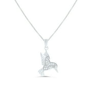 SILVERCLOSEOUT Sterling Silver Clear CZ Hummingbird Necklace For Women Teens Girls