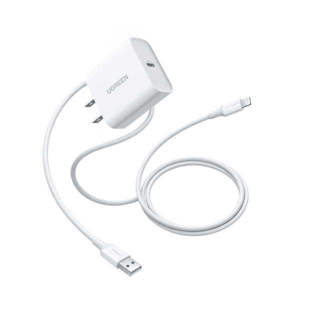 Cargador USB C Carga Rapida Ugreen 20W Blanco con Cable USB C a C 1.5m