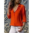 thumbnail image 5 of Women Lapel Button Down Chiffon Shirts Solid Color Office Blouse Casual Long Sleeve Tops Red S, 5 of 8