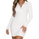 thumbnail image 1 of Vestido con cremallera y cuello en V para mujer, falda corta delgada con solapa de manga larga para el día a día, informal, para vacaciones, citas en el club, 1 of 5