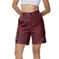 thumbnail image 4 of GIPQJK Long Hiking Shorts for Women Knee Length Cargo Shorts Athletic Lightweight Bermuda Golf Shorts Elastic Waist Long Shorts for Summer with Pockets,Wine L, 4 of 4