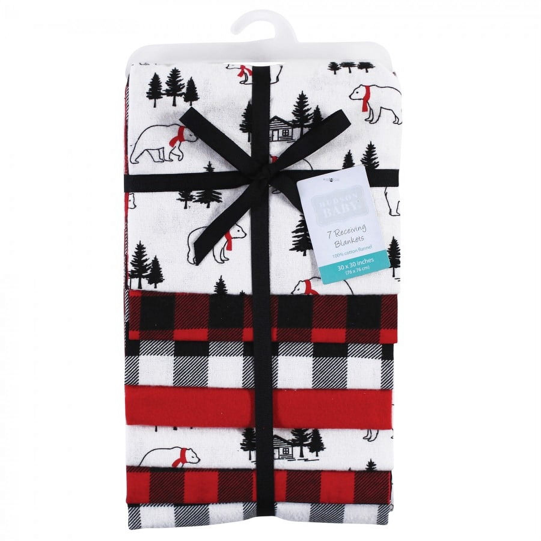 Hudson Baby Unisex Baby Cotton Poly Flannel Receiving Blankets Bundle, Buffalo Plaid Bear, One Size