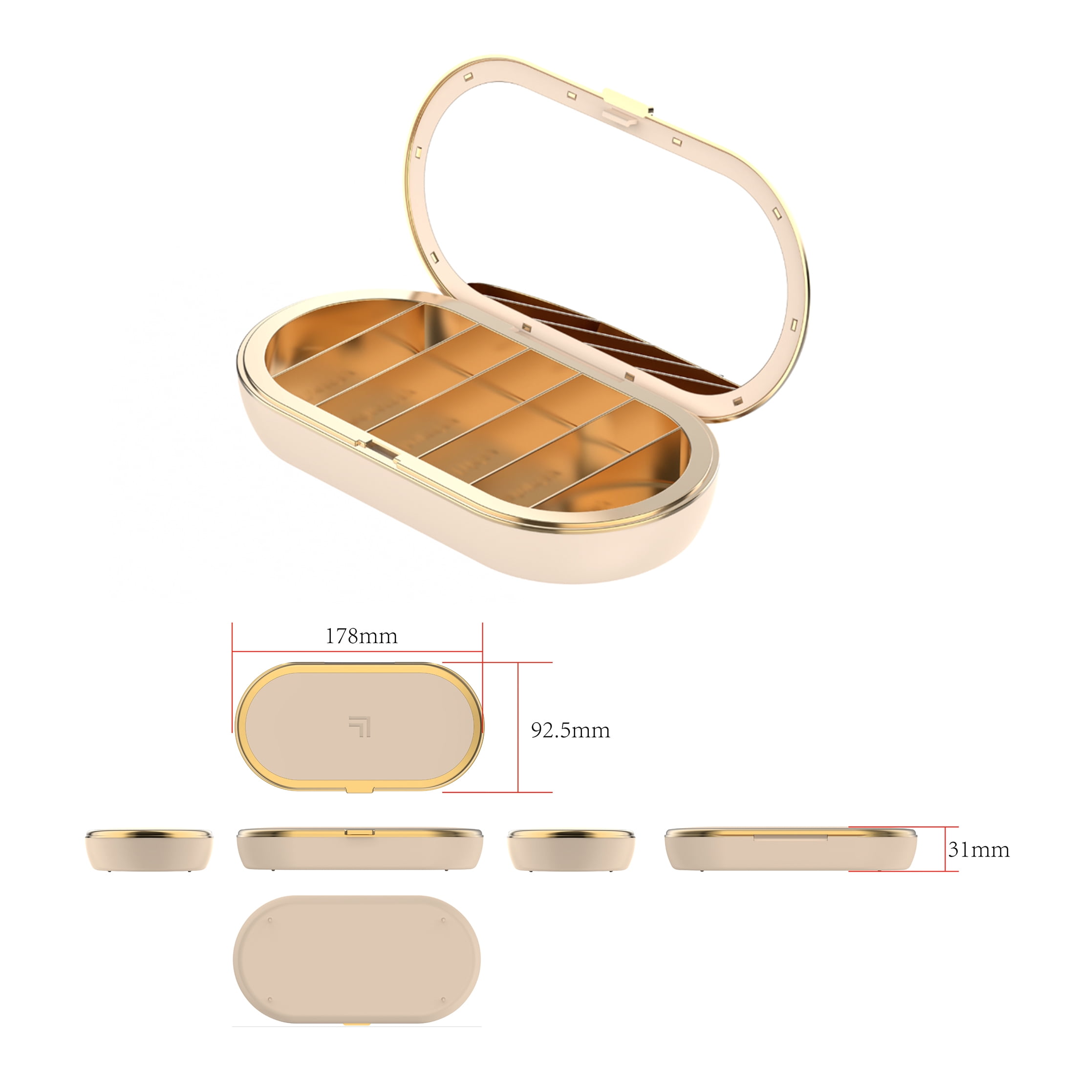 Sharper Image Supplement & Gummy Organizer with Mirror, Sand Color