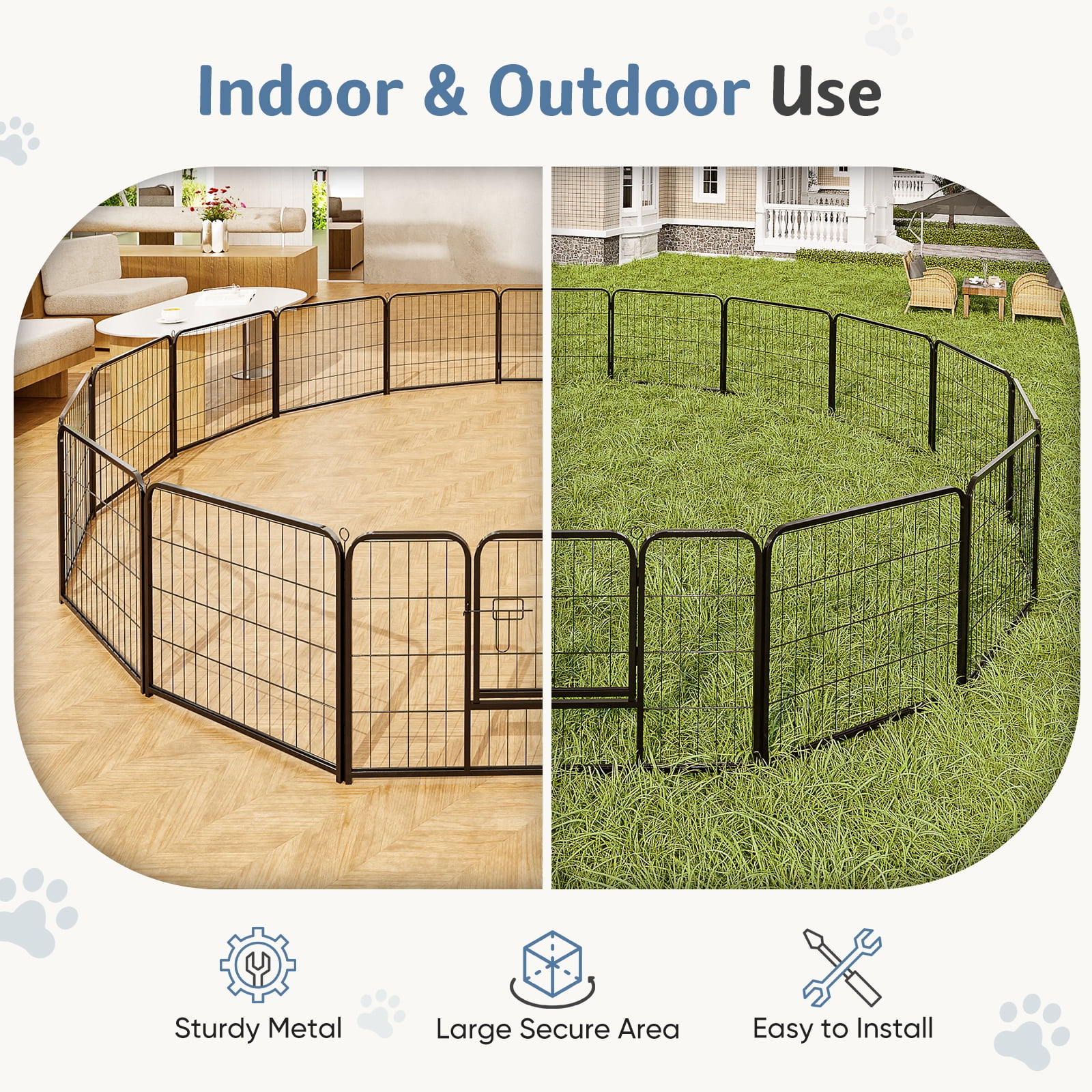 edx Dog Playpen, 16 Panels 32" Foldable Heavy Duty Metal Puppy Exercise Pen with Doors Indoor Outdoor
