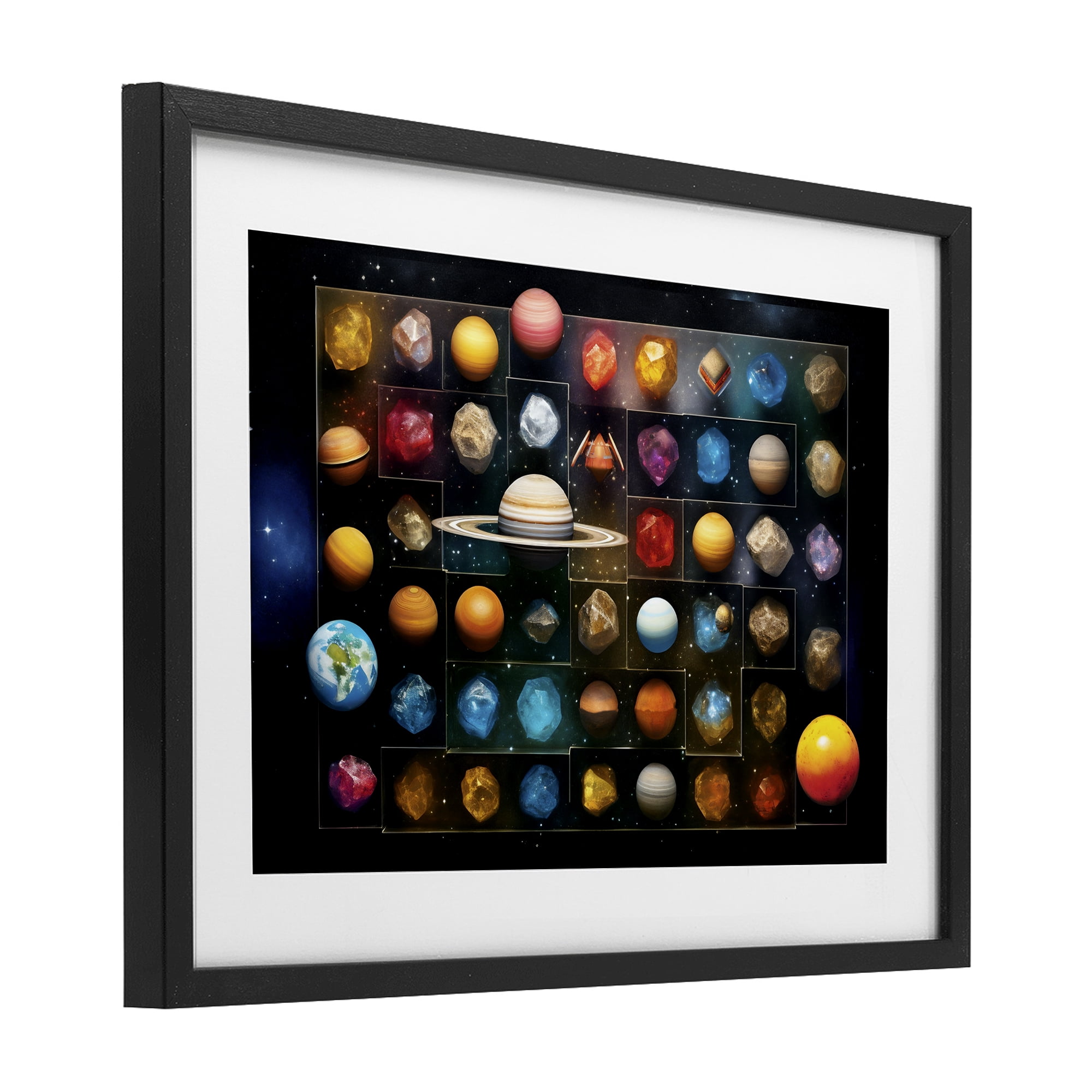 Stupell Industries Celestial Gems & Planets Black Framed Print Under Glass, design by Ray Powers