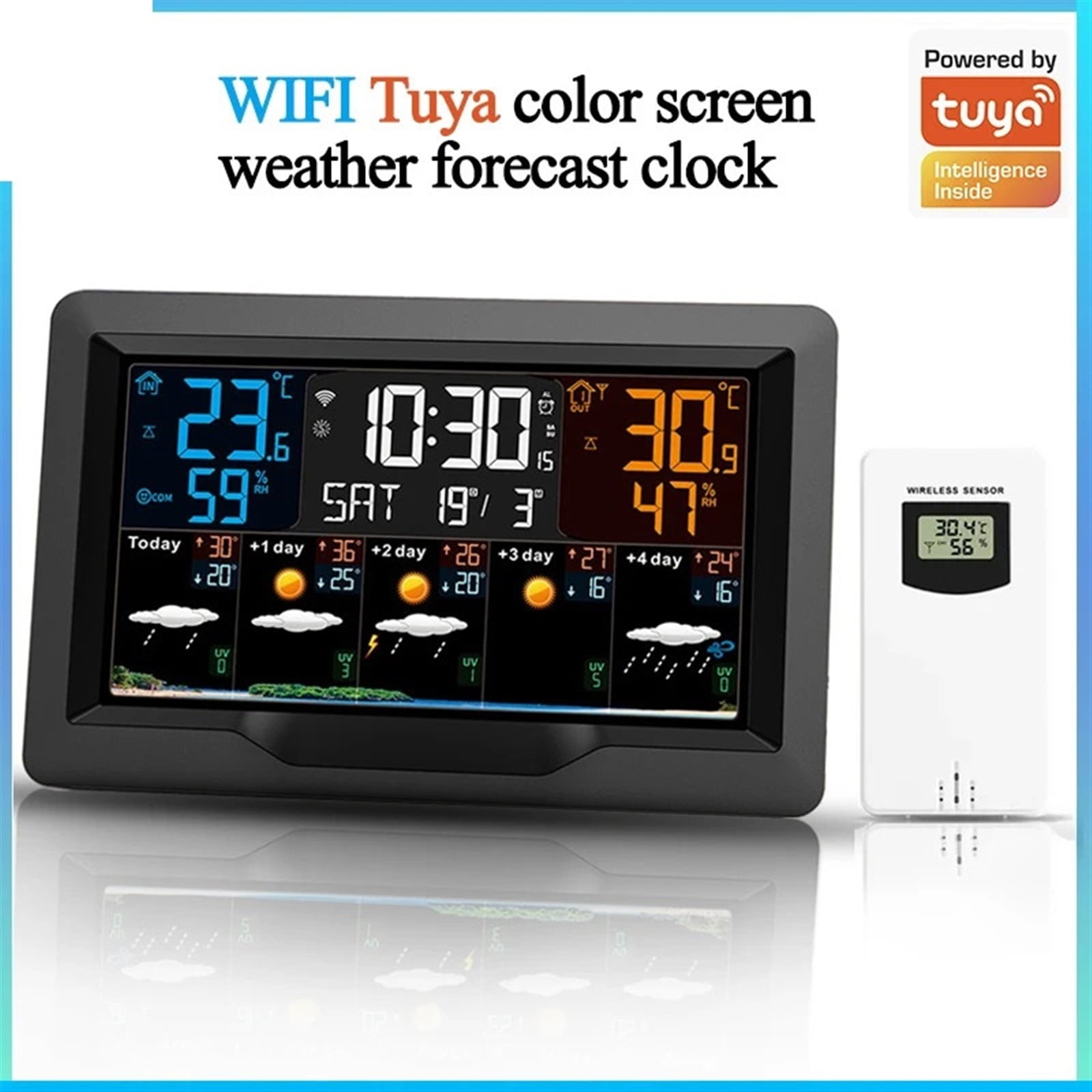 Smart Weather Station Indoor Outdoor Temperature Humidity Meter Weather Forecast Large Color Screen Weather Clock