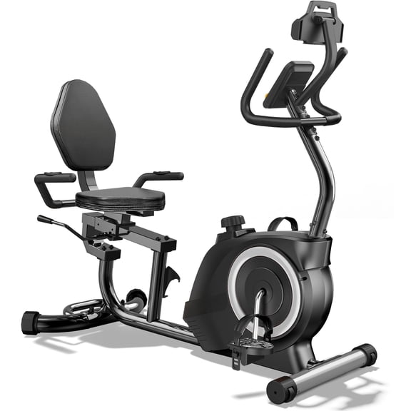 Recumbent Exercise Bike for Home, Quiet Stationary Bike with 16-Level Resistance, Adjustable Seat, Pulse Sensors and LCD Display, Supports Up to 400 lbs
