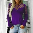 thumbnail image 2 of hgsbede Womens Casual O-Neck Tops Long Sleeve Hollow Out Slimming Blouse T-Shirt, 2 of 4