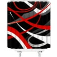 thumbnail image 3 of Modern Geometric Shower Curtain Black Red Gray Abstract Boho Geometric Stripes Aesthetic Vintage Mid Century Farmhouse Fashion Fabric Bathroom Decor Curtain with Hooks, 3 of 3