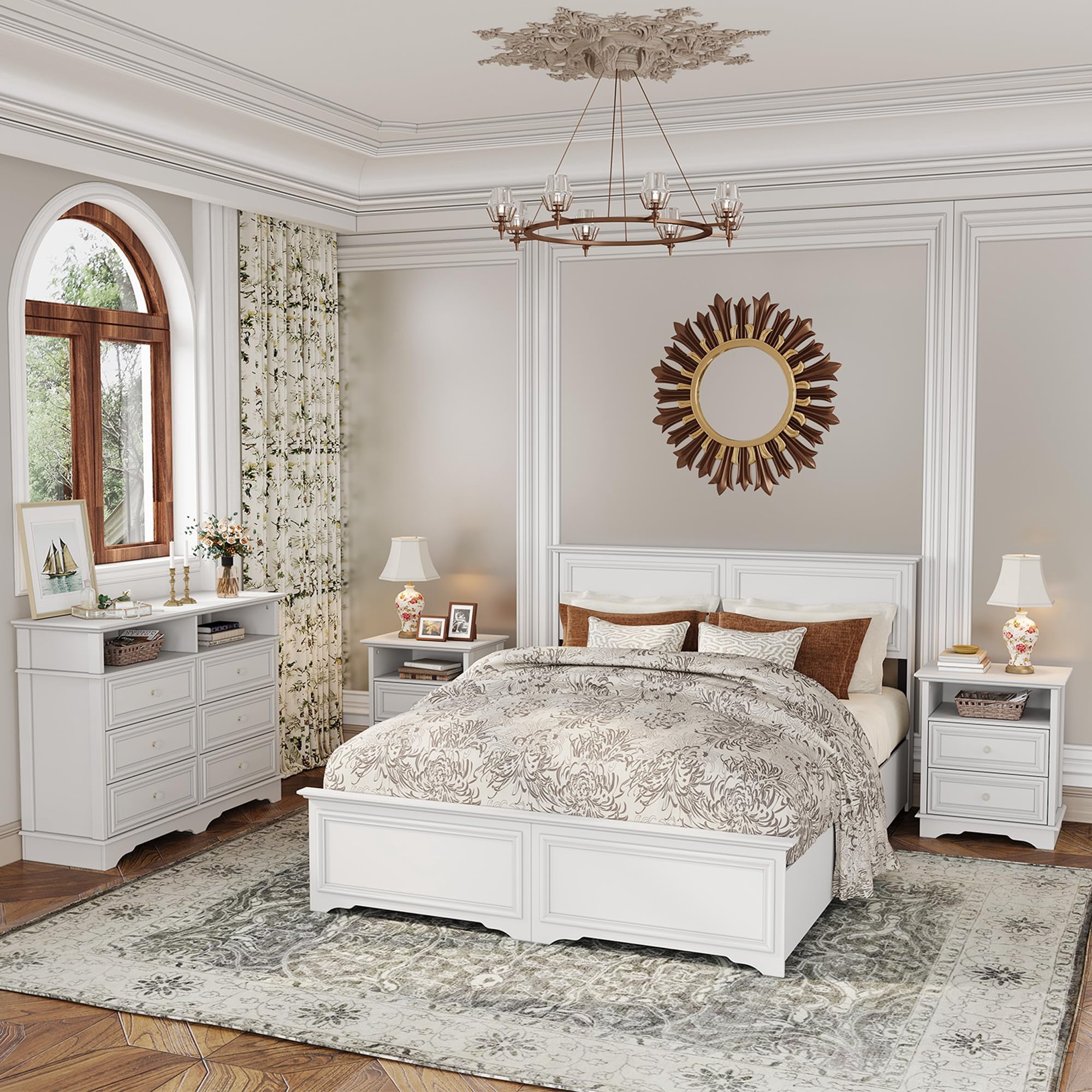 Brafab Farmhouse Nightstand Set of 2, 25" Tall 3-Drawer Open Shelf Bedside Table