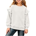 thumbnail image 2 of BLVB Crewneck Sweatshirts for Little Girls Cute Ruffle Pullover Long Sleeve Casual Spring Fall Tops for Kids(White-01,11-12 Years), 2 of 6