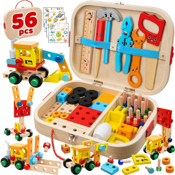 Juego de herramientas Goodfuns de 56 piezas para niños pequeños con caja de herramientas de madera