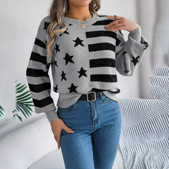 Uaswgudfs Women's Fall/Winter Star Sweater: Striped Knit Pullover, Oversized Casual Party Style