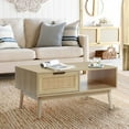 thumbnail image 3 of LuxenHome White Oak Finish Wood and Rattan Coffee Table, 3 of 6