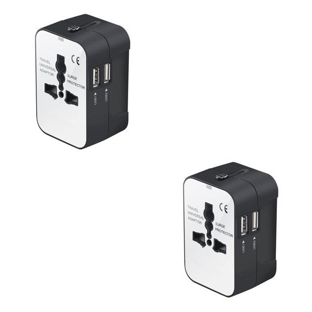 Methold Adaptador de de enchufe de viaje Universal, 1 unidad, 2 puertos USB, convertidor de toma de corriente europea, enchufe europeo, Blanco negro 2piezas