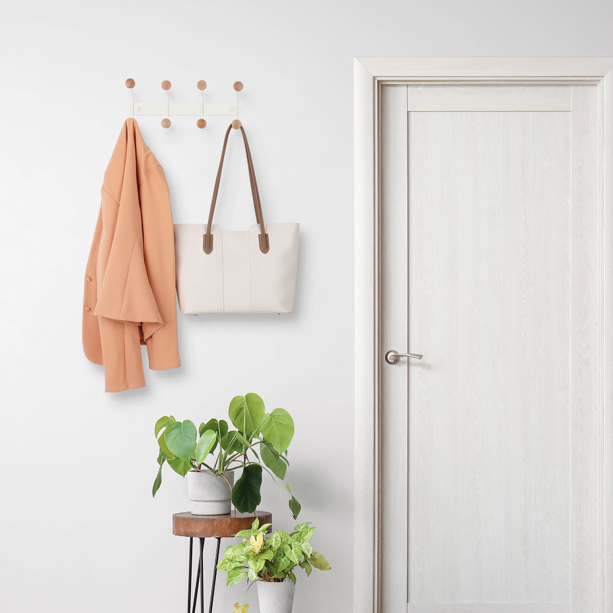 Unique Bargains 1 Pcs Coat Rack Wall Mount Coat Hook for Hanging with 8 Hooks White
