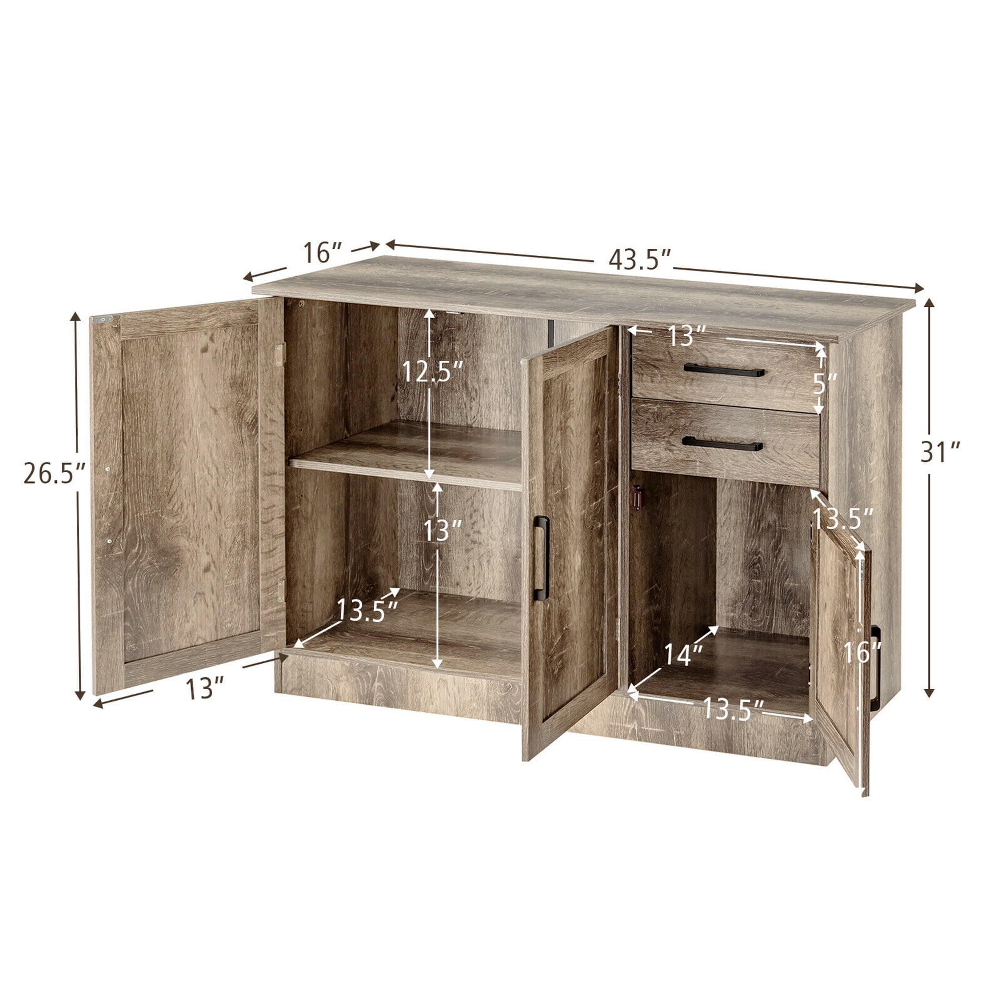 Gymax Console Table Kitchen Sideboard Drawer Buffet Storage Cabinet Natural