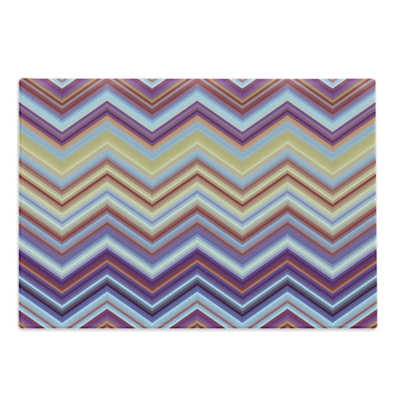 Chevron Cutting Board, Chevron from Small Strikes Horizontal Stripes in Contemporary Design, Decorative Tempered Glass Cutting and Serving Board, Large Size, Purple Khaki Blue, by Ambesonne