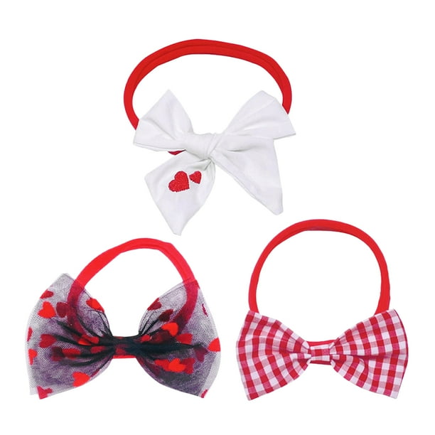 KAKOWELY 3 diademas con lazos para el día de San Valentín, diademas para niñas, accesorios para el cabello para niñas pequeñas.