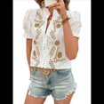 thumbnail image 2 of Blusas de Verano para Mujer 2025, Informales, con Volantes, Cuello en V, Corta Abullonada, Botones y Bordados. Albaricoque M, 2 of 10