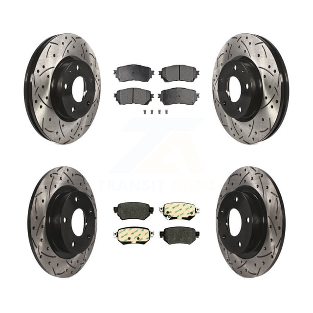 Transit Auto Front Rear Coated Drilled Slotted Disc Brake Rotors and Semi-Metallic Pads Kit for Car 2016-2018 Mazda 6 KDF-100602