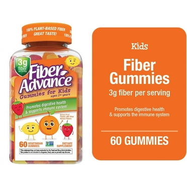 Fiber Advance Kids Digestive Health Fiber Supplement Gummies, Natural Fruit, 60 Count