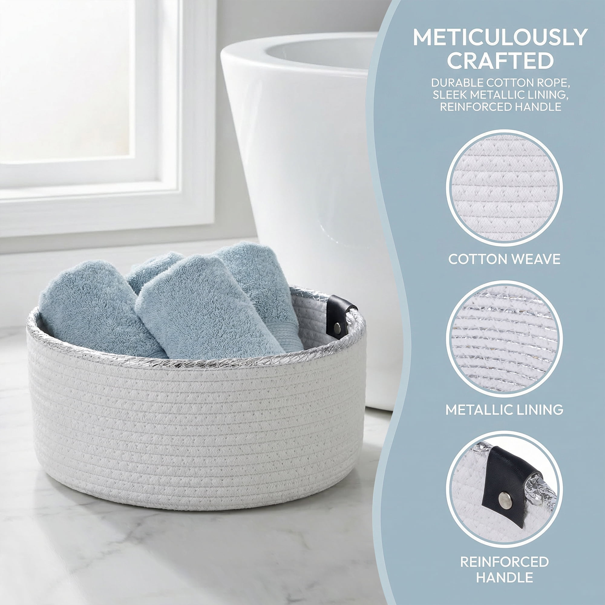 Unique Bargains Woven Storage Basket for Key Tray Bowl White-Silver 9.4*9.4*3.9in
