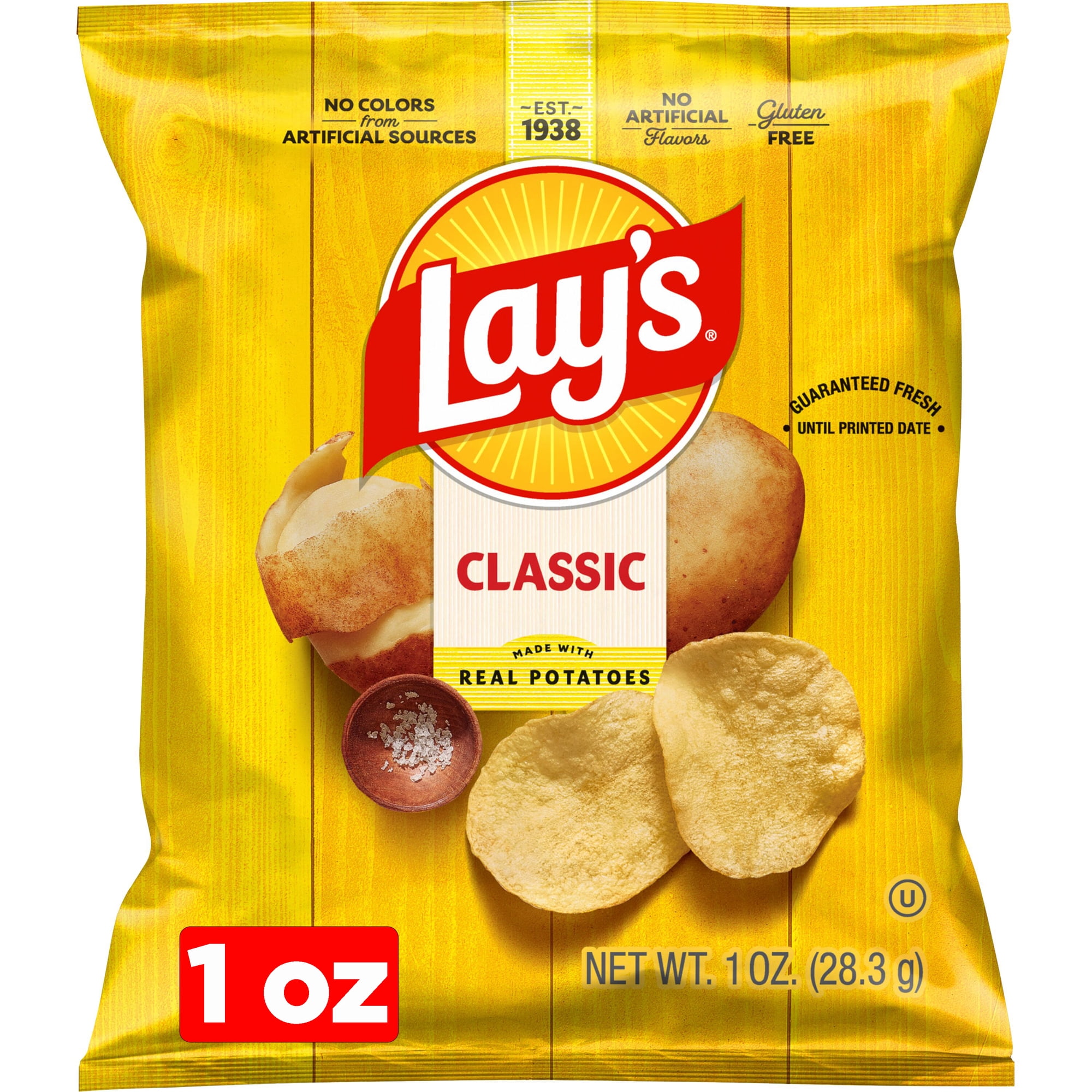 Lay's Classic Potato Chips Snacks, Gluten Free Snack Chips, 1 oz
