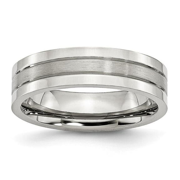 Stainless Steel Grooved 6mm Satin and Polished Band