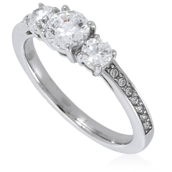 Swarovski Silver,Tone Round Cut Attract Trilogy Ring, Size 50 (US 4.75)