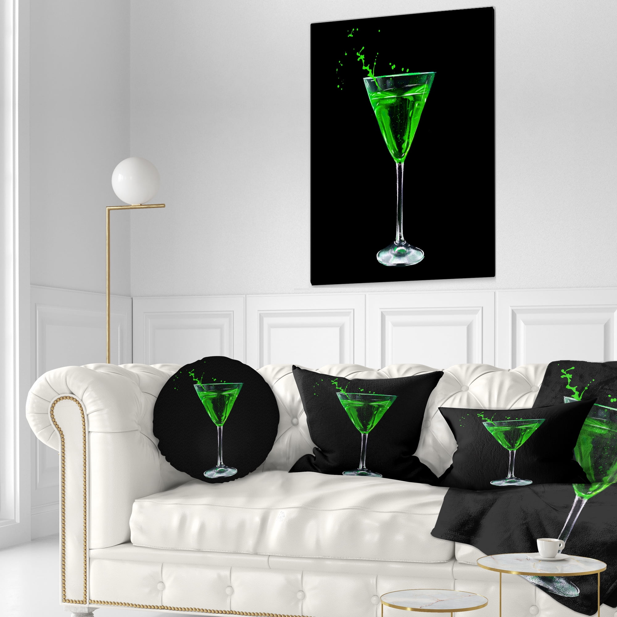 Designart Absinthe on Black Background - Modern Throw Pillow - 12x20