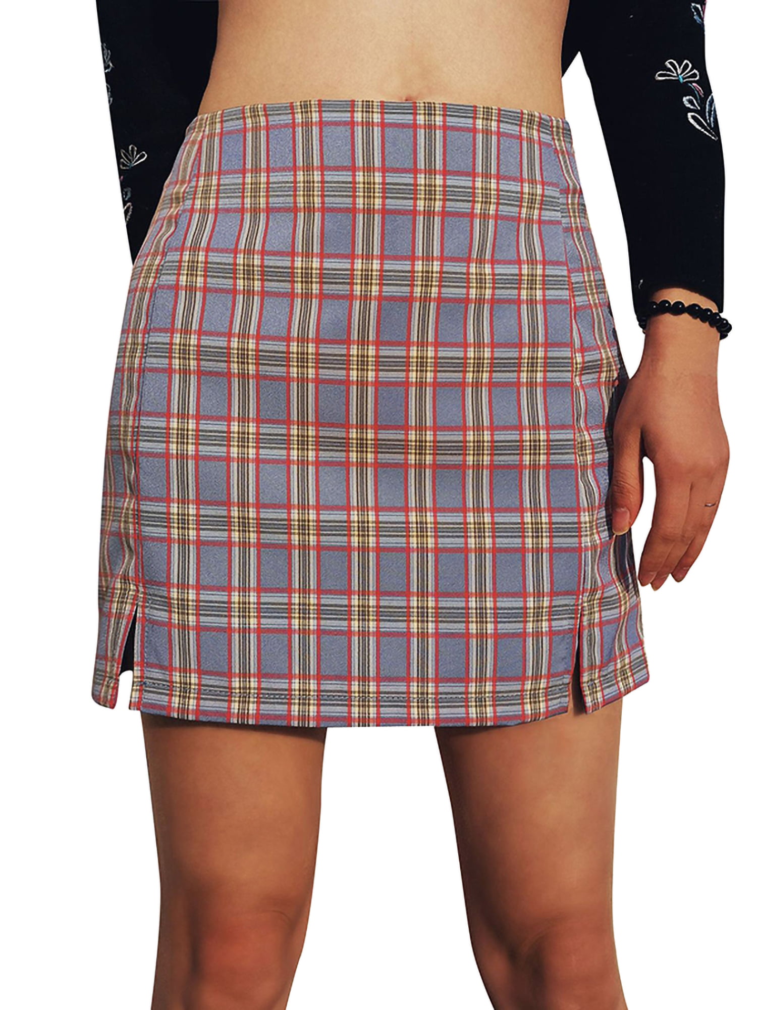 Women Check Plaid Short Bodycon Skirt Ladies High Waist Short Mini Skirt 