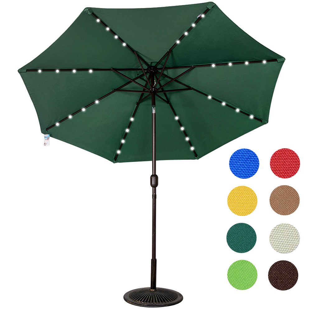 Sundale Outdoor Solar Powered 32 LED Lighted Outdoor Patio Umbrella with Crank and Tilt, 9 Feet