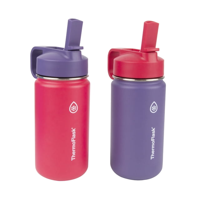 Botella de agua Thermoflask Kids de 414 ml con tapa de pajita, paquete de 2