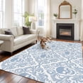 thumbnail image 4 of 8x10 Washable Area Rug, Baroque Style Non-Slip Extra Large Rectangle Rug for Living Room Bedroom, Grey Blue Skull Classical Floral Mysterious Indoor Floor Mat for Home Decor, 4 of 9