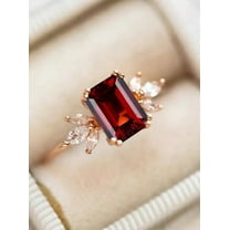 Women's 3Ct Emerald Cut Garnet Diamond Engagement Ring 14K Rose Gold Plated