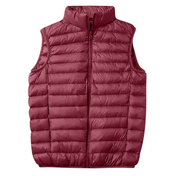 TFEOQRY Men's Winter Padded Coats Vest Solid Color Basic Stand Collar Tank Top Sleeveless Cotton Clothing Burgundy