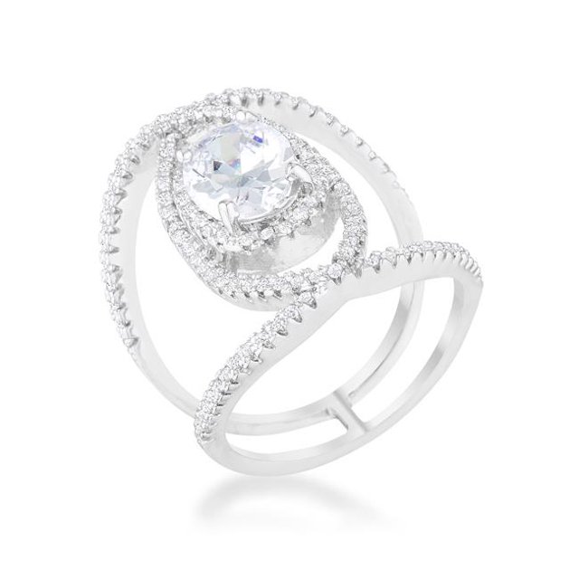 Womens Maura 2.4 CT Cubic Zirconia Rhodium Contemporary Cocktail Ring - Size 10