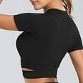thumbnail image 4 of Cathalem Oversized Tshirts for Women 2024 Summer Slim Fit Ribbed Knit Basic Tee Tops,Black M, 4 of 5