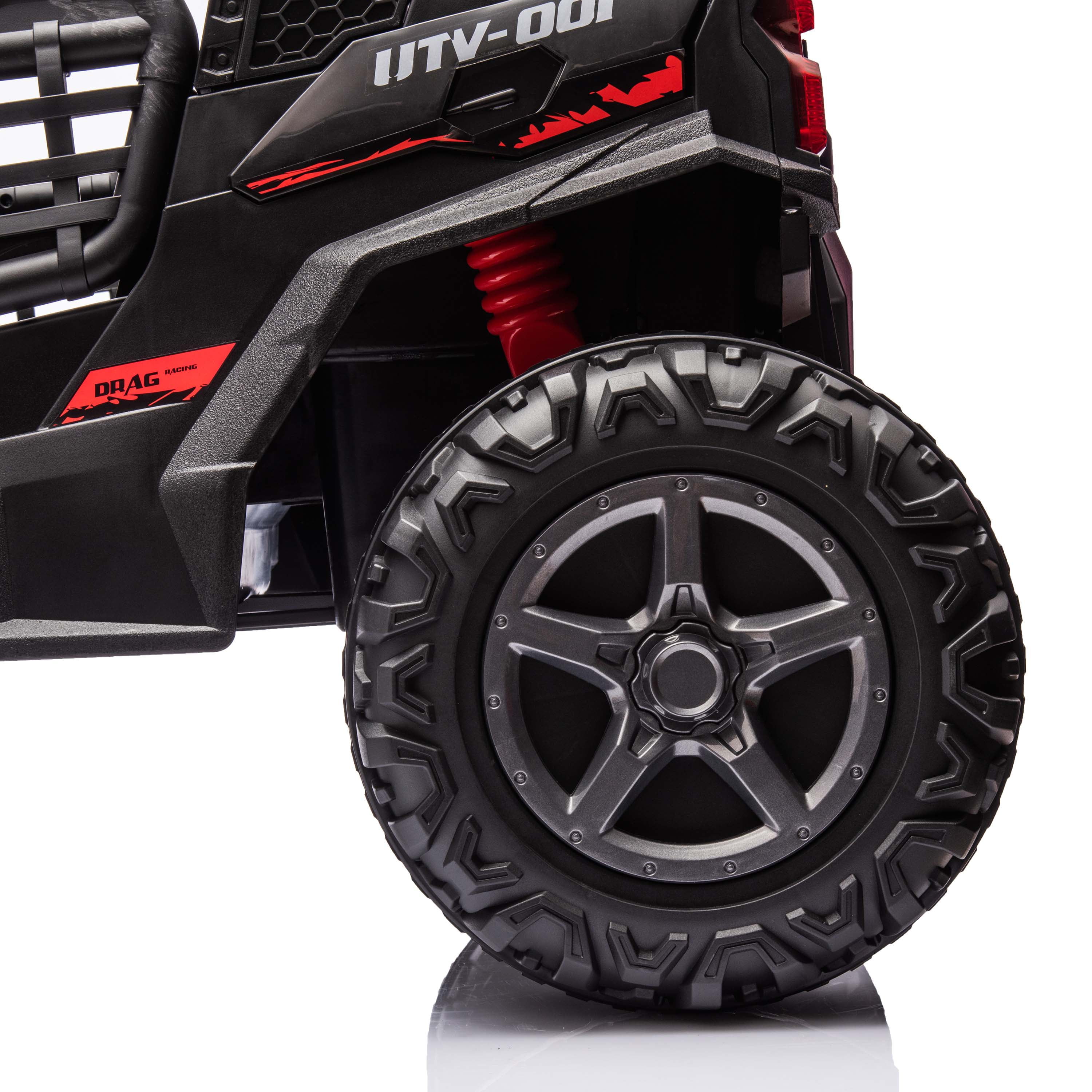 Joyracer 4WD 24 V Ride on Toys UTV with 2 XL Seaters, 4*200W Motor Kid Electric Power Car Wheels with Remote Control, LED Lights, Spring Suspension, 3 Speeds, Bluetooth Music, Black
