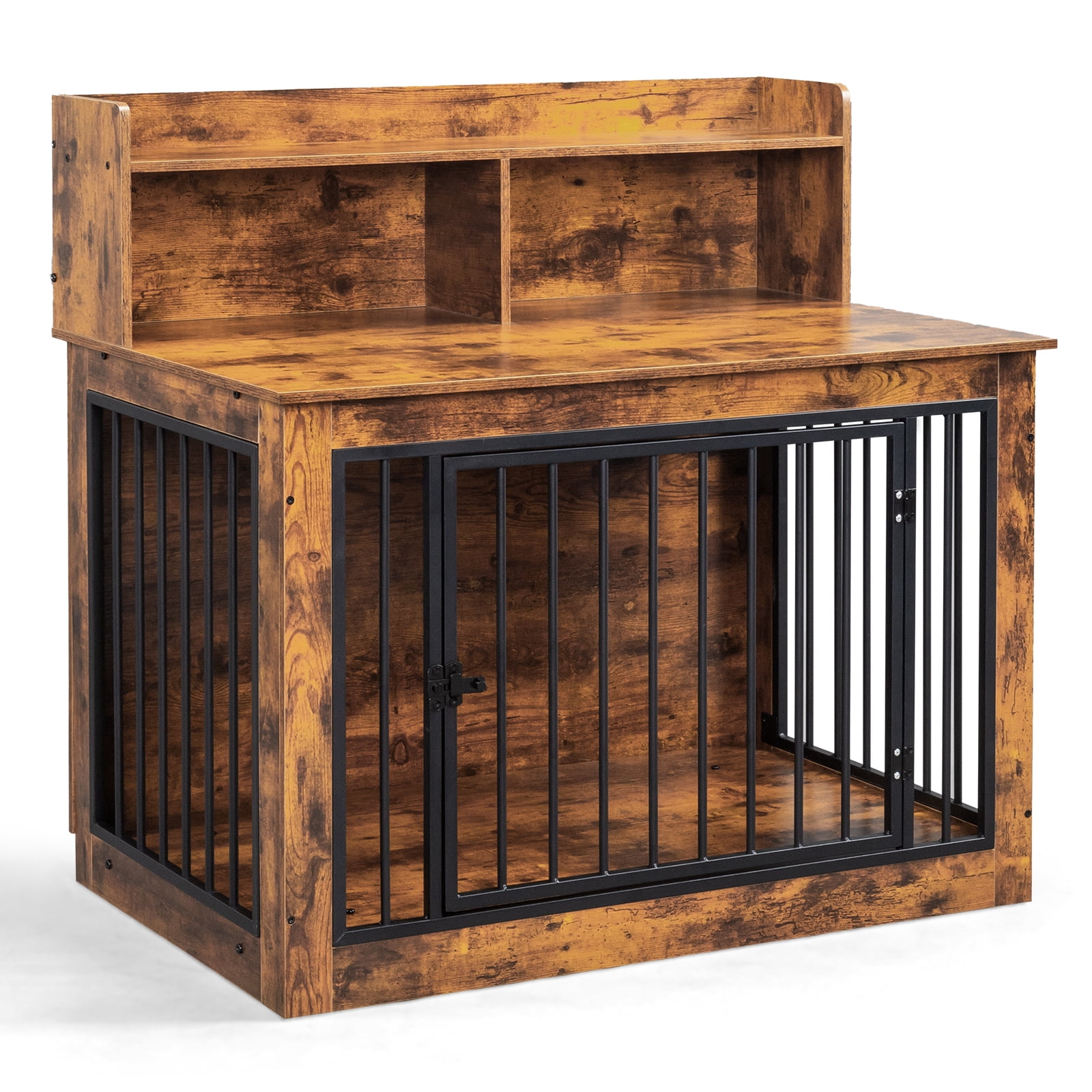 Zimtown 41in Dog Crate Furniture - Wooden Pet Crate End Table with Storage Shelf, Heavy Duty Indoor Pet Cage, Rustic Brown