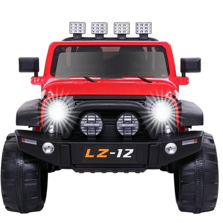 Ktaxon 12V Kids Ride-On Truck Car with Remote Control, 3 Speeds, LED Lights, AUX/ USB / TF Cards - Red