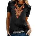 thumbnail image 4 of Penkiiy Boho Embroidered Short Sleeve Tunics Shirts for Women Mexican Peasant Blouses Ethnic Bohemian Floral Tunic Tops,Vintage Floral Tunic Shirts, Flowers Embroidery Blouses M Black, 4 of 6