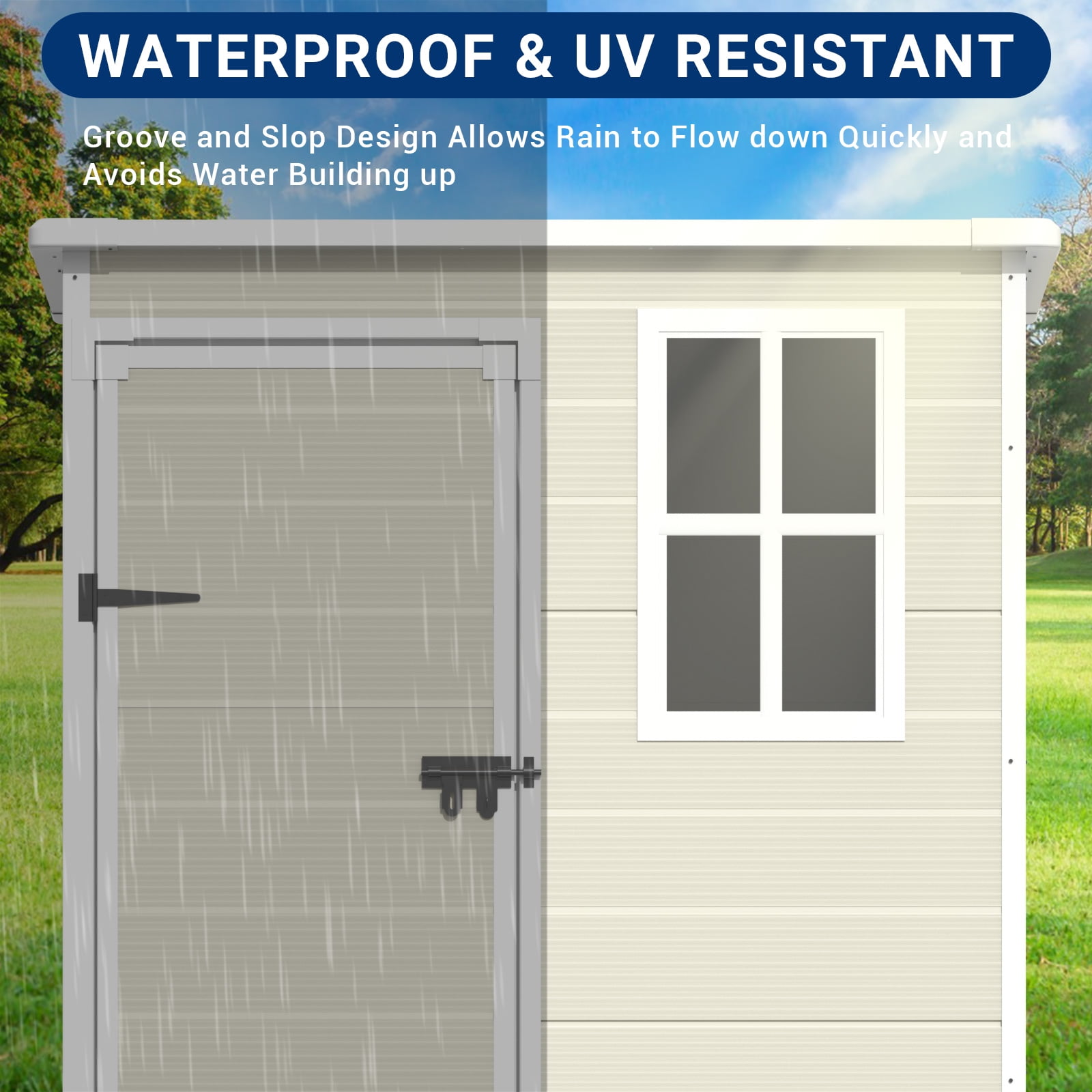 ELPOSUN Outdoor Storage Shed 5x3 FT, Resin Garden Shed for Bike, Garbage Can, Tool, Plastic Outside Sheds & Outdoor Storage Storage Box with Lockable Door for Backyard, Patio, Lawn, Sandstone